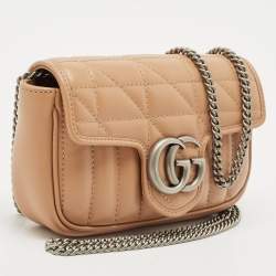 Gucci Beige Matelassé Leather Super Mini Aria GG Marmont Shoulder Bag