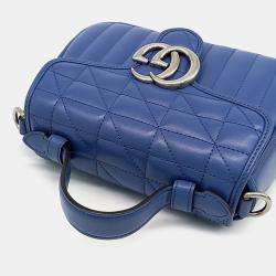 Gucci Blue Leather GG Marmont Mini Top Handle Bag