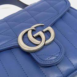 Gucci Blue Leather GG Marmont Mini Top Handle Bag