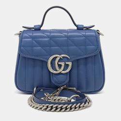 Gucci Blue Leather GG Marmont Mini Top Handle Bag