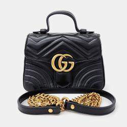 Gucci Black Leather Marmont Mini Top Handle Shoulder Bag