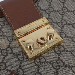 Gucci Beige Brown PVC Padlock GG Medium Shoulder Bag
