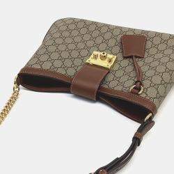 Gucci Beige Brown PVC Padlock GG Medium Shoulder Bag