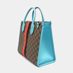 Gucci Beige Blue Coated Canvas Tiger GG Small Tote Bag