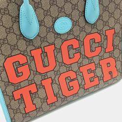Gucci Beige Blue Coated Canvas Tiger GG Small Tote Bag