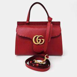 Gucci Red Leather GG Marmont mini tote and shoulder bag