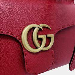 Gucci Red Leather GG Marmont mini tote and shoulder bag