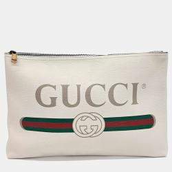Gucci Cream Leather Logo Clutch