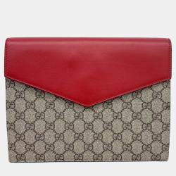 Gucci Beige Red Leather and PVC Clutch