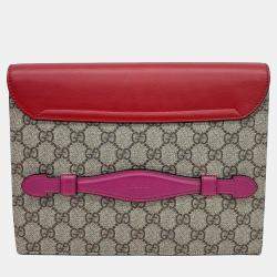 Gucci Beige Red Leather and PVC Clutch
