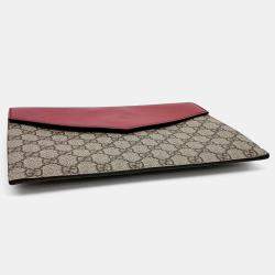 Gucci Beige Red Leather and PVC Clutch