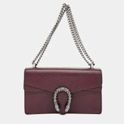 Pre Owned Gucci Burgundy Leather Dionysus Chain Shoulder Bag