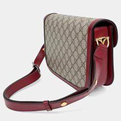 Gucci Beige Red Canvas and Leather 1955 Horsebit Shoulder Bag