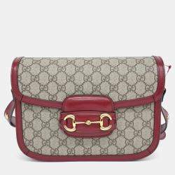 Gucci Beige Red Canvas and Leather 1955 Horsebit Shoulder Bag