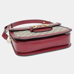 Gucci Beige Red Canvas and Leather 1955 Horsebit Shoulder Bag