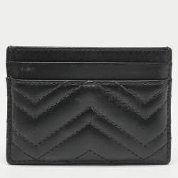 Gucci Black Matelassé Leather GG Marmont Card Holder