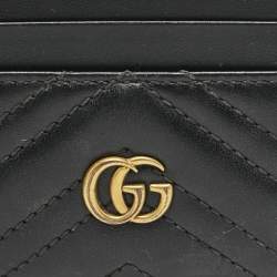 Gucci Black Matelassé Leather GG Marmont Card Holder