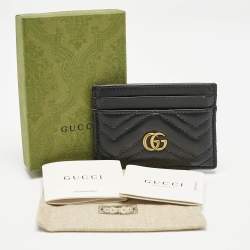Gucci Black Matelassé Leather GG Marmont Card Holder
