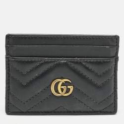 Gucci Black Matelassé Leather GG Marmont Card Holder