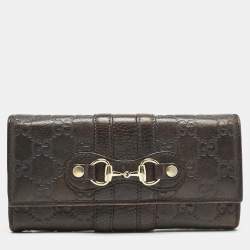 Gucci Dark Brown Guccissima Leather Horsebit Flap Continental Wallet