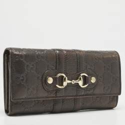 Gucci Dark Brown Guccissima Leather Horsebit Flap Continental Wallet