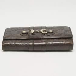 Gucci Dark Brown Guccissima Leather Horsebit Flap Continental Wallet