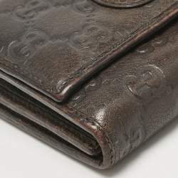 Gucci Dark Brown Guccissima Leather Horsebit Flap Continental Wallet