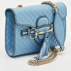 Gucci Blue Microguccissima Leather Mini Emily Chain Crossbody Bag
