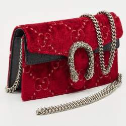 Gucci Red GG Velvet and Patent Leather Super Mini Dionysus Bag