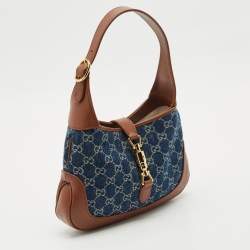 Gucci Blue/Brown GG Denim and Leather Jackie 1961 Shoulder Bag