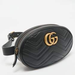 Gucci Black Matelassé Leather GG Marmont Belt Bag