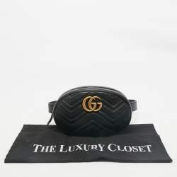 Gucci Black Matelassé Leather GG Marmont Belt Bag