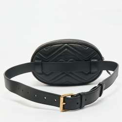 Gucci Black Matelassé Leather GG Marmont Belt Bag
