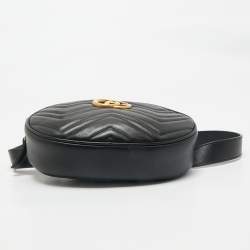 Gucci Black Matelassé Leather GG Marmont Belt Bag