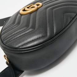 Gucci Black Matelassé Leather GG Marmont Belt Bag