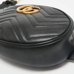 Gucci Black Matelassé Leather GG Marmont Belt Bag
