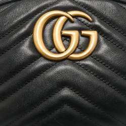 Gucci Black Matelassé Leather GG Marmont Belt Bag