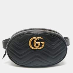 Gucci Black Matelassé Leather GG Marmont Belt Bag