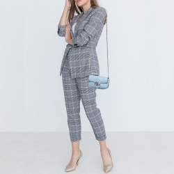 Pre Owned Gucci Light Blue Matelassé Leather Super Mini GG Marmont Shoulder Bag