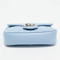 Pre Owned Gucci Light Blue Matelassé Leather Super Mini GG Marmont Shoulder Bag