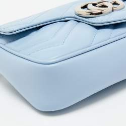 Pre Owned Gucci Light Blue Matelassé Leather Super Mini GG Marmont Shoulder Bag