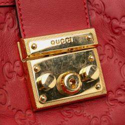 Gucci Red Small Guccissima Padlock Tote