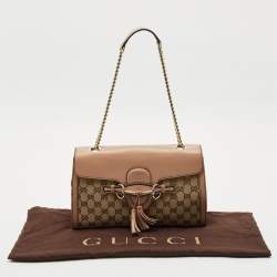 Gucci Beige GG Canvas and Leather Medium Emily Chain Shoulder Bag