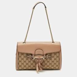 Gucci Beige GG Canvas and Leather Medium Emily Chain Shoulder Bag