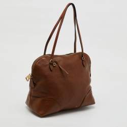 Gucci Brown Leather Bree Zip Dome Satchel