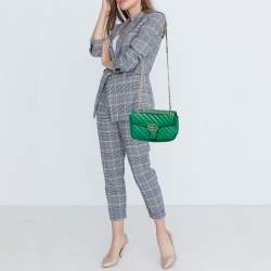 Gucci Green Diagonal Quilt Leather Small GG Marmont Torchon Shoulder Bag