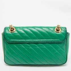 Gucci Green Diagonal Quilt Leather Small GG Marmont Torchon Shoulder Bag