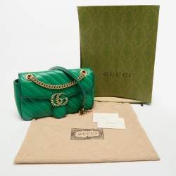 Gucci Green Diagonal Quilt Leather Small GG Marmont Torchon Shoulder Bag