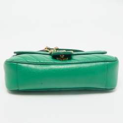 Gucci Green Diagonal Quilt Leather Small GG Marmont Torchon Shoulder Bag