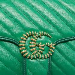 Gucci Green Diagonal Quilt Leather Small GG Marmont Torchon Shoulder Bag